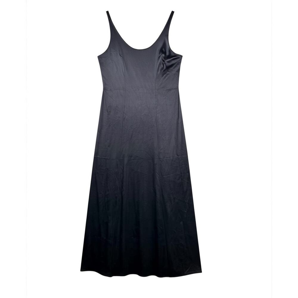 Vintage Bali Black Midi Slip Dress Stretch Strappy Scalloped Goth - Size Large - Picture 1 of 9